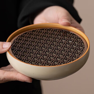 Jinpan ru kiln ceramic pot holder dry tea table purple clay pot gasket household water storage tea tray tray water storage drainage small tea tray ru kiln ceramic pot holder