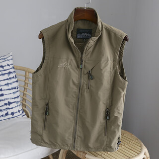 Akyk american trendy stand-up collar vest for men multi-functional waterproof breathable waistcoat vest for men outdoor sports and leisure jackets for men khaki 2xl 150-165jin jin is equal to 0.5 kg