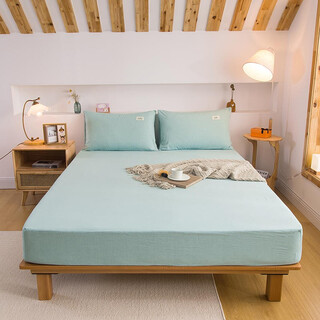 Nanjiren (nanjiren) home textile fitted sheet single piece pure cotton bed sheet bed cover can be equipped with cotton multi-piece anti-slip sheets thickened and tall thin mattress protector cotton washed cotton-light green fitted sheet 1.2x2.0 meters high 25cm