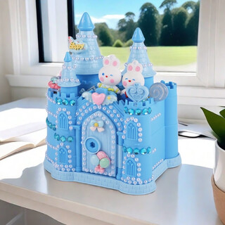 2024年新款存钱罐女孩城堡储蓄箱儿童DIY手工奶油胶小房子储钱罐 妙趣多城堡存钱罐萌兔伙伴 送全
