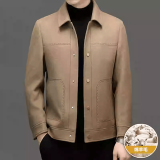 Lilan autumn and winter new men's woolen jacket lapel business casual warm middle-aged dad coat khaki 170 100-120jin jin equals 0.5 kg