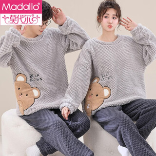 Modal buy one get one free couple pajamas for women winter coral velvet plus velvet thickening men's flannel home clothes suit winter velvet gray bear head m female m + male xl