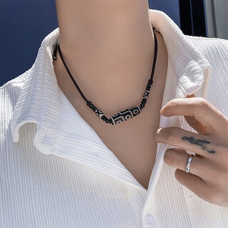 Core luxury necklace men's clavicle chain artificial nine-eye dzi beads high-end new chinese style black rope accessories boys pendant gift
