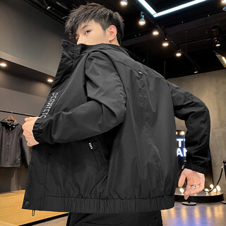 Zuosike jacket men's spring and autumn youth stand collar baseball uniform men's bomber jacket casual loose versatile street clothing black xl