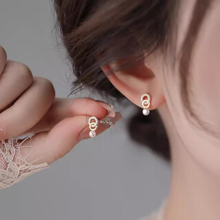 Qi xiaomi double ring earrings for women 2025 new artificial pearl earrings niche design earrings for women high-end earrings trendy double ring earrings 2 pack
