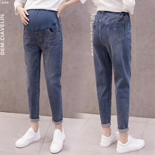 Nanding yage maternity pants autumn and winter jeans loose dad pants casual pants outerwear autumn and winter clothes trendy mom versatile pants blue l110-125jin jin is equal to 0.5 kg