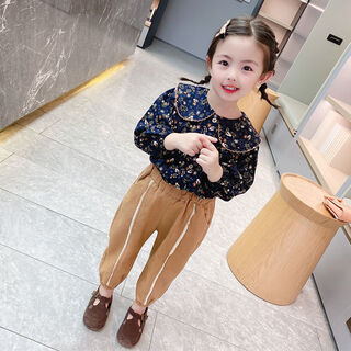 Shanou 2026 spring and autumn new children's clothing girls floral long-sleeved shirts fashionable korean style children's bottoming thin tops xmt navy 130