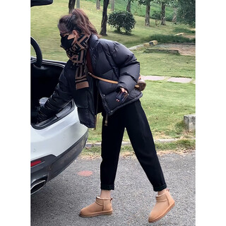 GARNUO黑色短款羽绒服女小个子2025新款冬季90白鸭绒立领加厚面包服外套 黑色 M 【101-115斤】