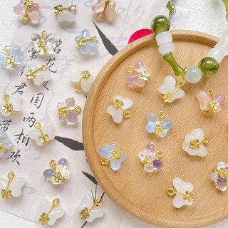 Dai yan's cool chinese style glass butterfly antique pendant diy jewelry bracelet necklace earrings mobile phone chain beaded accessories butterfly pendant diy jewelry 6 pack mixed color