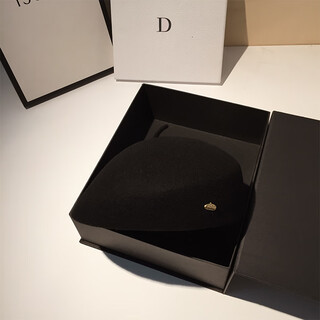 He yangyu high-quality woolen black beret hat for women autumn and winter 2026 new style big head circumference showing face small painter hat trend black m (56-58cm)