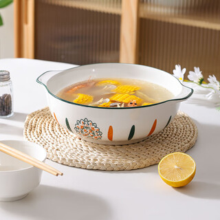 Chuanqi double-ear pickled fish bowl household large soup basin soup bowl boiled fish fillet hairy blood bowl with ears 10 inches green wood