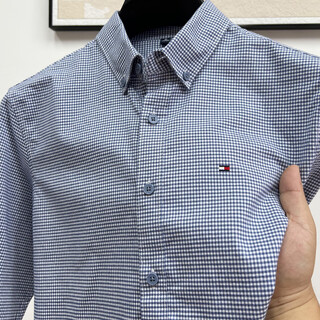 Tommy jeans genuine tommy tommy long-sleeved shirt men's spring new business casual pure cotton plaid non-iron shirt trendy long-sleeved blue plaid 100% cotton xl suitable for 140-155 jin jin equals 0.5 kg to wear