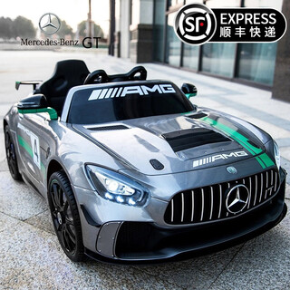 奔驰儿童电动车四轮汽车遥控玩具车可坐人小孩婴儿带摇摆宝宝童车星辰皓 烤漆银灰【赛车版】电子转向+皮座+便携拉杆+软胎