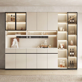 Qingfu rock plate sideboard wine cabinet multi-functional all-in-one wall high cabinet modern simple cream kitchen storage storage cabinet a1 model 80*40*240 solid wood cream white