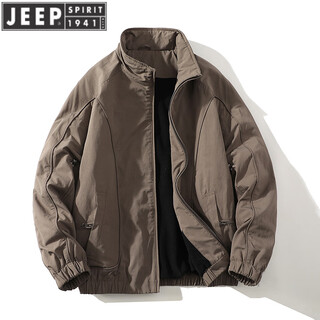 Jeep spirit winter stand collar american short handsome bomber jacket cotton padded velvet thickened jacket men's top khaki xl (150-175)