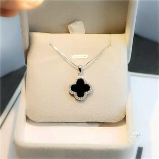 Yaoyizun black four-leaf clover sterling silver necklace women's 2025 new light luxury niche high-end sense gift for wife's birthday box chain four-leaf clover necklace