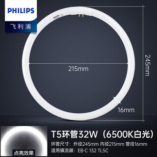 Philips (philips) t5 ring tube three primary color round tube ceiling light wick fluorescent lamp diameter 245*16mm t5 ring tube 32w white light
