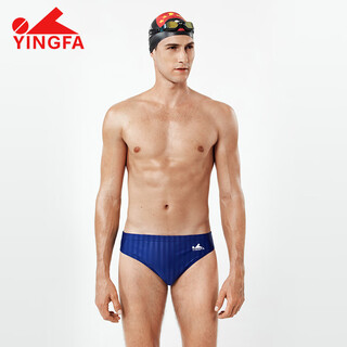Yingfa professional racing briefs men's quick-drying waterproof professional competition training swimming briefs with drainage line blue (stripes) 2xl (waist 86-90cm/33-35 sizes)