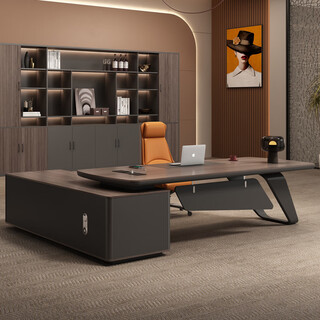 New boss table, light luxury and high-end paint executive table, high-end simple modern president table, office desk, manager table 3.0m boss table + side cabinet + chair + 3.2m bookcase