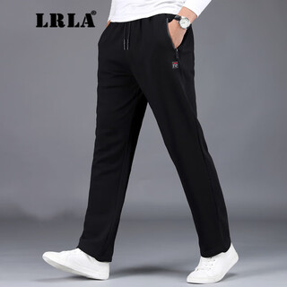 Lrla high-end pure cotton casual pants men's loose sports pants autumn and winter new velvet thickened versatile straight long pants trendy spring and autumn style black regular 92.6% cotton 3xl 150-165jin jin equals 0.5 kg