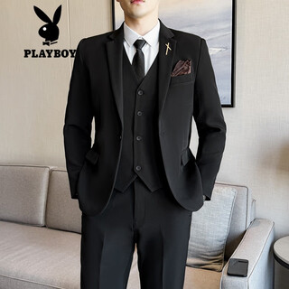 Playboy (playboy) suit men's new slim jacket groom wedding dress business professional formal british small suit black xl