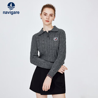 Navigare italian dinghy women's lapel sweater skin-friendly cable casual sweater 2334023502 gray xl