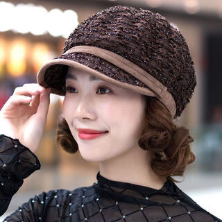 Gu wenlun's hat with wig for middle-aged and elderly women in autumn and winter, fashionable short curly hair hat, mother's simulation seamless hat, khaki hat, black brown wig, hair net