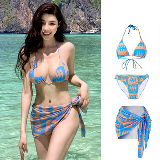 Black bikini swimsuit for women, sexy pure desire slimming swimsuit, beach vacation hot spring swimsuit three-piece set, blue m/45-50kg