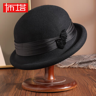 Ptah2024 autumn and winter new style dome shaped top hat wool wool curling retro warm fashion beret hat black