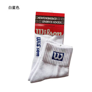 威尔胜Wilson专业网球袜羽毛球袜加厚毛巾底中筒袜防臭纯棉运动袜 白色蓝标