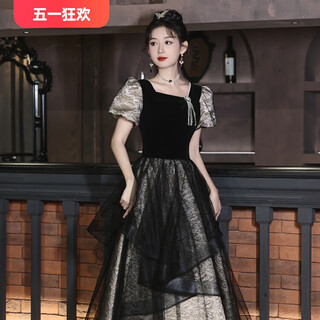 Li baixin evening dress female 2025 new host light luxury niche french adult ceremony art test dress skirt temperament high-end black 3xl