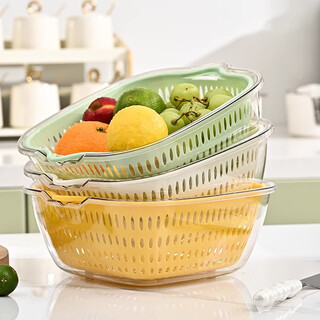 Wellmeet sink drain basket food-grade kitchen water filter artifact new household plastic vegetable basket double-layer fruit plate mint green large, medium and small 3-piece set recommended by the store manager food-grade pet/drain and mildew-proof