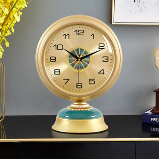 Hense european desktop clock living room home decorative ornaments creative clock desktop scan second watch hd506 golden wood (quartz movement)