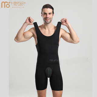 Modal men's body shaping bodysuit pressurized tummy opening crotch body elastic tights hip lifting tummy control corset black m