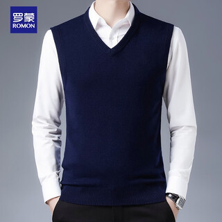 Romon 100% pure wool vest men's vest pullover v-neck knitted wool sweater vest solid color inner sleeveless sweater