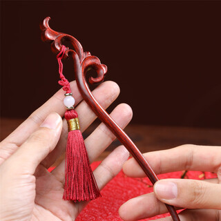 Meng junchen small leaf red sandalwood hairpin mahogany peony blooming wealth hair comb 520 birthday valentine's day gift set flowers like you - hairpin