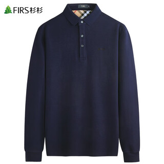 Shanshan (firs) pure cotton lapel long-sleeved t-shirt men's 2024 autumn new dad men's polo commuter shirt business cadre men's wear n navy-logo mark l (175)