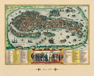 Retro decorative painting core sticker art european city venice in the 16th century