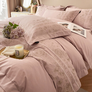 Mercury series high-end 200-count a-grade mother-and-baby grade pure cotton thickened brushed four-piece set of cotton warm sheets and quilt covers bedding. huayang 100% cotton thickened brushed-red peach color 1.8m sheet style suitable for quilt core 200x230