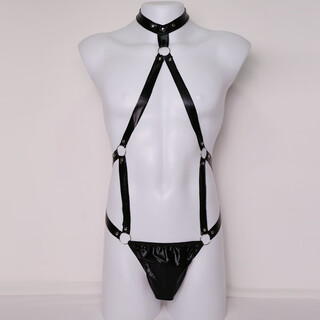 Private shang iron hoop patent leather european and american men's erotic underwear men's one-piece european and american thong one size