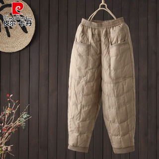 Pierre cardin 90 white duck down casual nine-point pants women's 2026 winter style fashionable high waist thickened coldproof warm pants khaki xl 135-150jin jin is equal to 0.5 kg