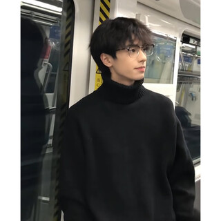Katuchi black turtleneck sweater for men in spring and autumn loose thickened lazy high-end handsome cleanfit bottoming sweater black xl