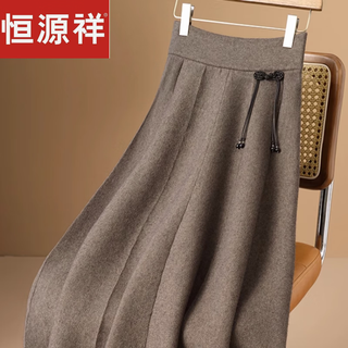Hengyuanxiang thickened high-waisted wool slimming long skirt knitted 2024 new mother skirt fashionable and versatile retro buckle autumn and winter gray-high-end wool skirt-bow style recommended-wear 85-168jin jin is equal to 0.5 kg