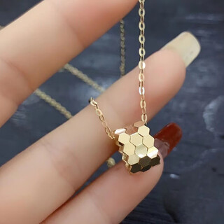 Medium red light luxury korean pure 14k gold necklace pendant for women plain gold honeycomb honeycomb pendant cylindrical k gold clavicle chain gift height 7.8*width 11.5mm single pendant 14k not