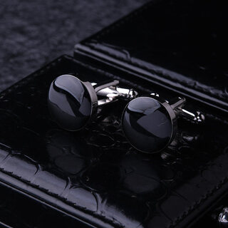 猎尚黑色袖扣 珐琅袖扣男士袖扣袖钉 法式衬衫袖口扣法式衬衫正装 黑色圆形 袖扣