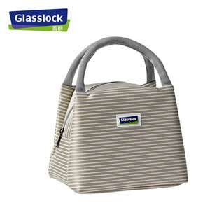Glasslock lunch bag fresh box insulated handbag lunch box bag aluminum foil fabric bag korean style cloth striped bag men's and women's handbag