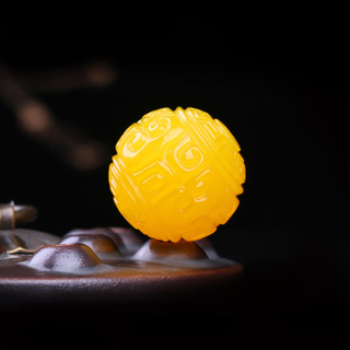 Goldsmith's amber beeswax loose beads pattern beads amber beeswax carved round beads single beads diy star and moon bodhi accessories 14mm single bead