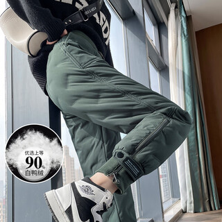 Mad cortes high-end down pants women's outerwear winter fashion thickened plus velvet cold-proof casual leggings workwear warm cotton pants military green xl recommended 115-124jin jin equals 0.5 kg