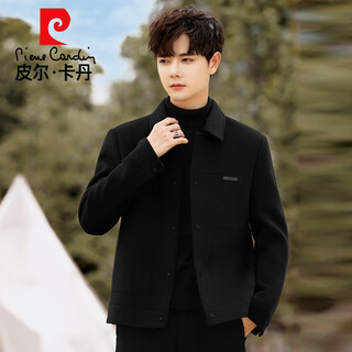 Pierre cardin double-sided woolen coat for men in autumn and winter thickened high-end business casual short lapel woolen jacket black (removable goose down lining) l 175