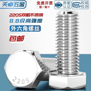 Tianzhuo hardware 8.8 grade 2205 duplex stainless steel external hexagonal screw high strength extended bolt m6m8m10m12m16-m24 m20*80